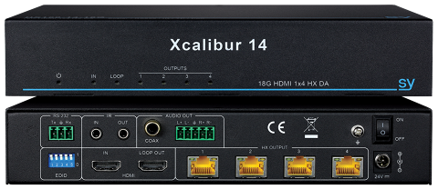 SY-HX150-14-18G, Xcalibur 14 18G 1:4 Splitter - 1 HDMI Inputs, 4 Xcalibur(cat6) outputs + 1 Local HD